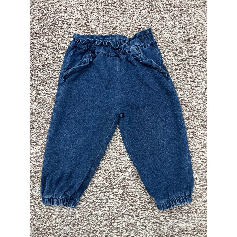 Habitual Baby Girls 12M Knit Denim Jogger Pants Ruffle Pockets Paperbag Waist - Picture 1 of 7
